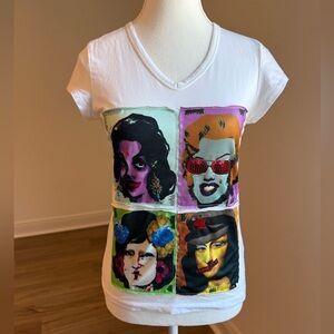 Daniele Alessandrini White Tee with Colorful Portraits
